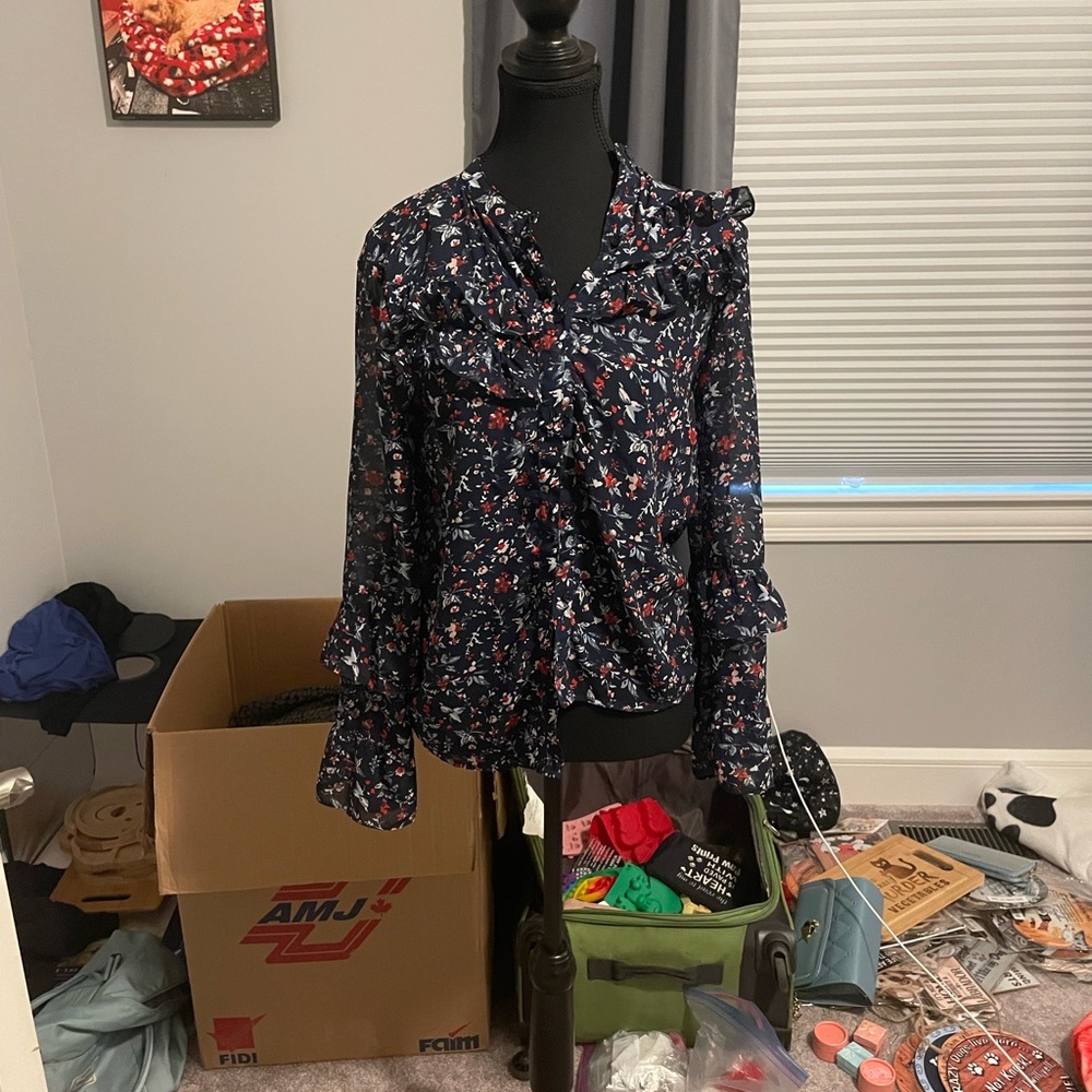 Walter Baker Ruffled Black and Red Blouse
